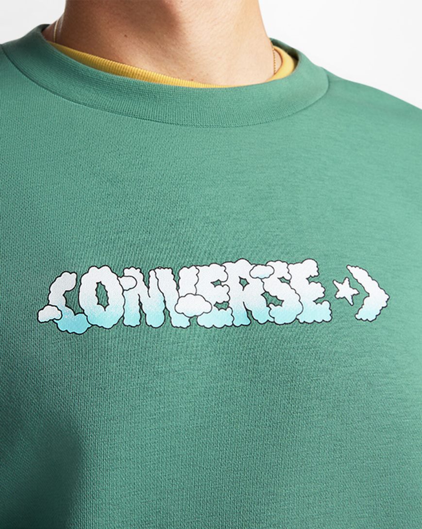 Moletons Converse Cloud Gráficas Long Sleeve Crew Masculino Verdes | PT T0871P3